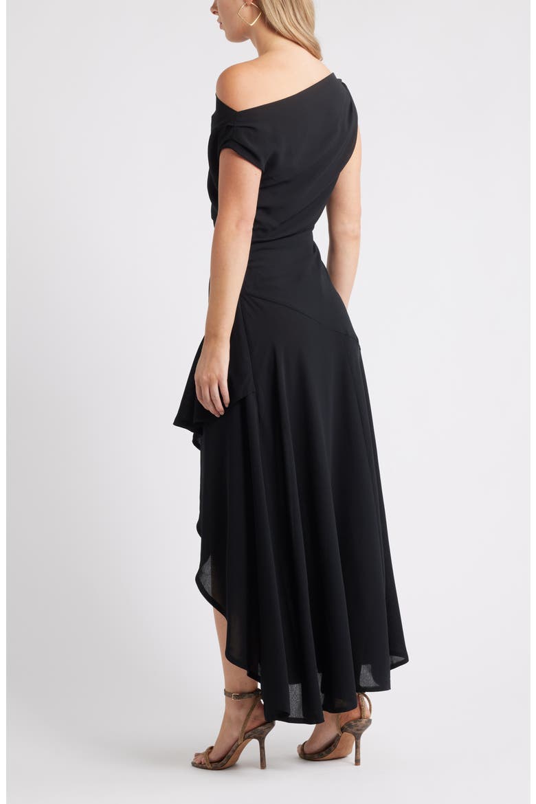 Cascading Off the Shoulder Evening Dress, Alternate, color, BLACK