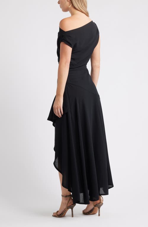 Chelsea28 Cascading Off The Shoulder Evening Dress In Black