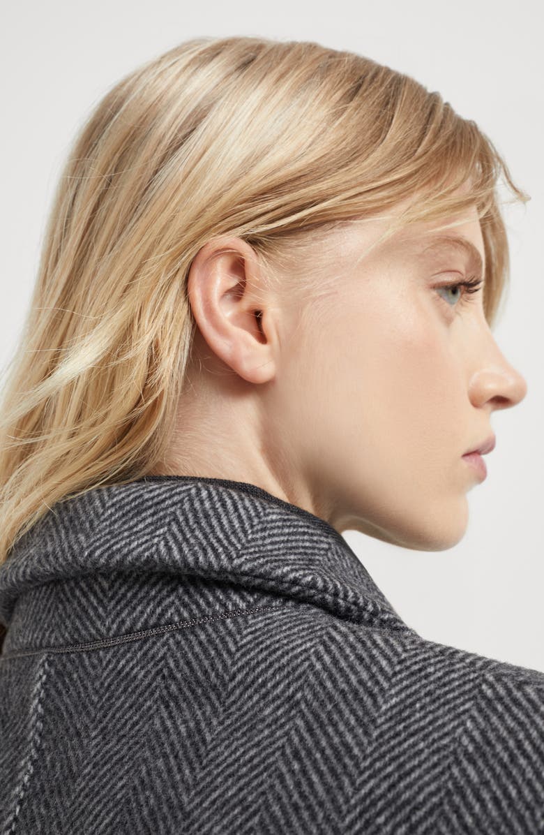 Brunello Cucinelli Hand-crafted virgin wool and cashmere double chevron cloth coat with monili, Alternate, color,