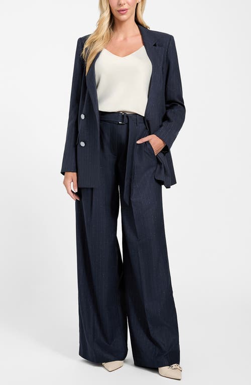 Guess Zanita Pinstripe Wide Leg Pants In Blue