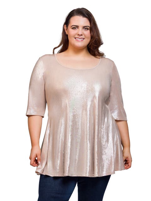 Metallic Scoop Neck Flared Tunic Top