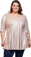 24seven Comfort Apparel Metallic Scoop Neck Flared Tunic Top