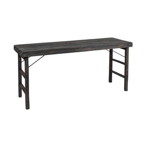 Reclaimed Wood Long Folding Table, Distressed Blackwashed
