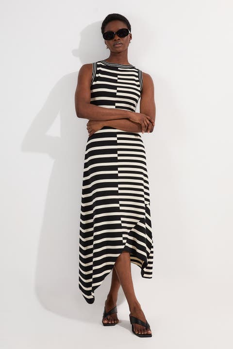 Stripe Sleeveless Knitted Midi Dress