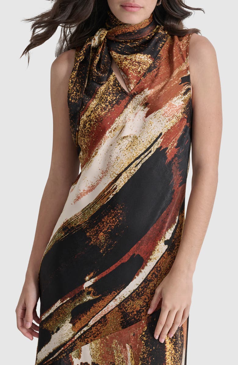 DKNY Print Tie Neck Dress, Alternate, color, Paint Stroke