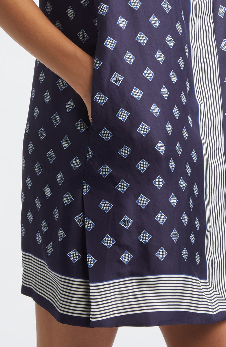 Bode Foyer Diamond Print Silk Minidress, Alternate, color, Navy Blue