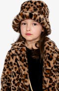 Deux par Deux Leopard Faux Fur Sateen Lined Wide Brim Bucket Hat