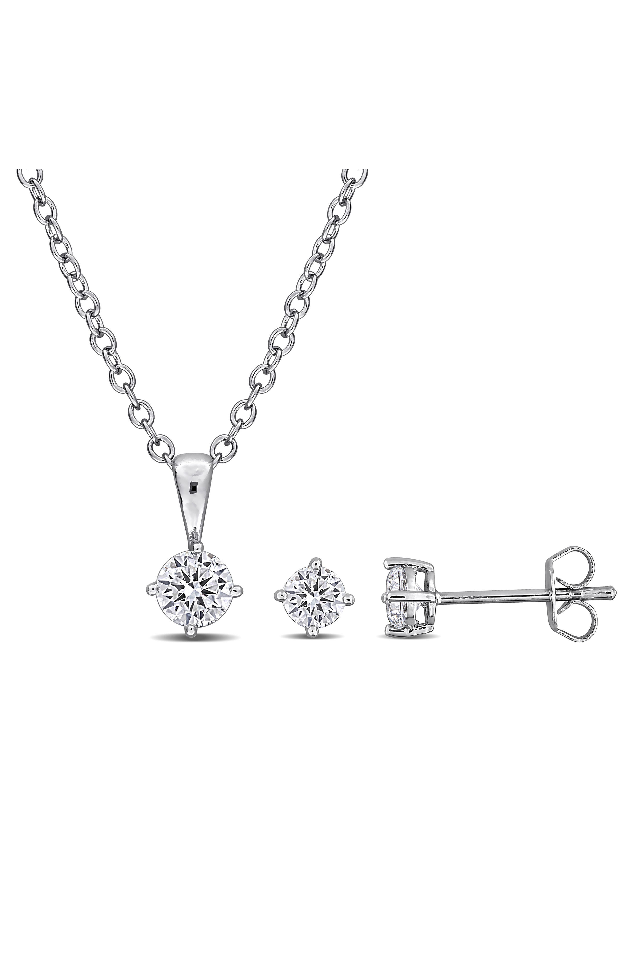 DELMAR Cubic Zirconia Stud Earrings & Necklace Set