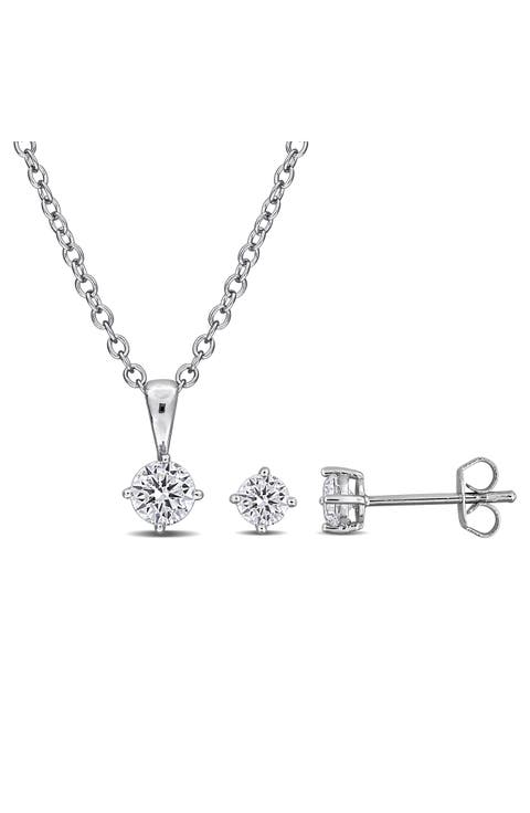 Cubic Zirconia Stud Earrings & Necklace Set