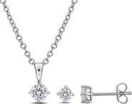 DELMAR Cubic Zirconia Stud Earrings & Necklace Set