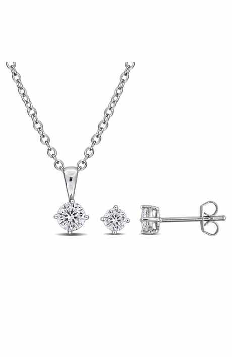 DELMAR Cubic Zirconia Stud Earrings & Necklace Set