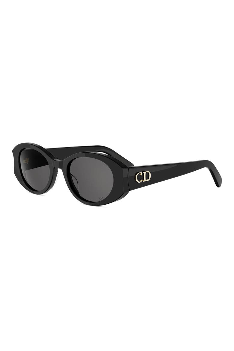'DiorGlow B3I 51mm Oval Sunglasses, Alternate, color, SHINY BLACK / SMOKE