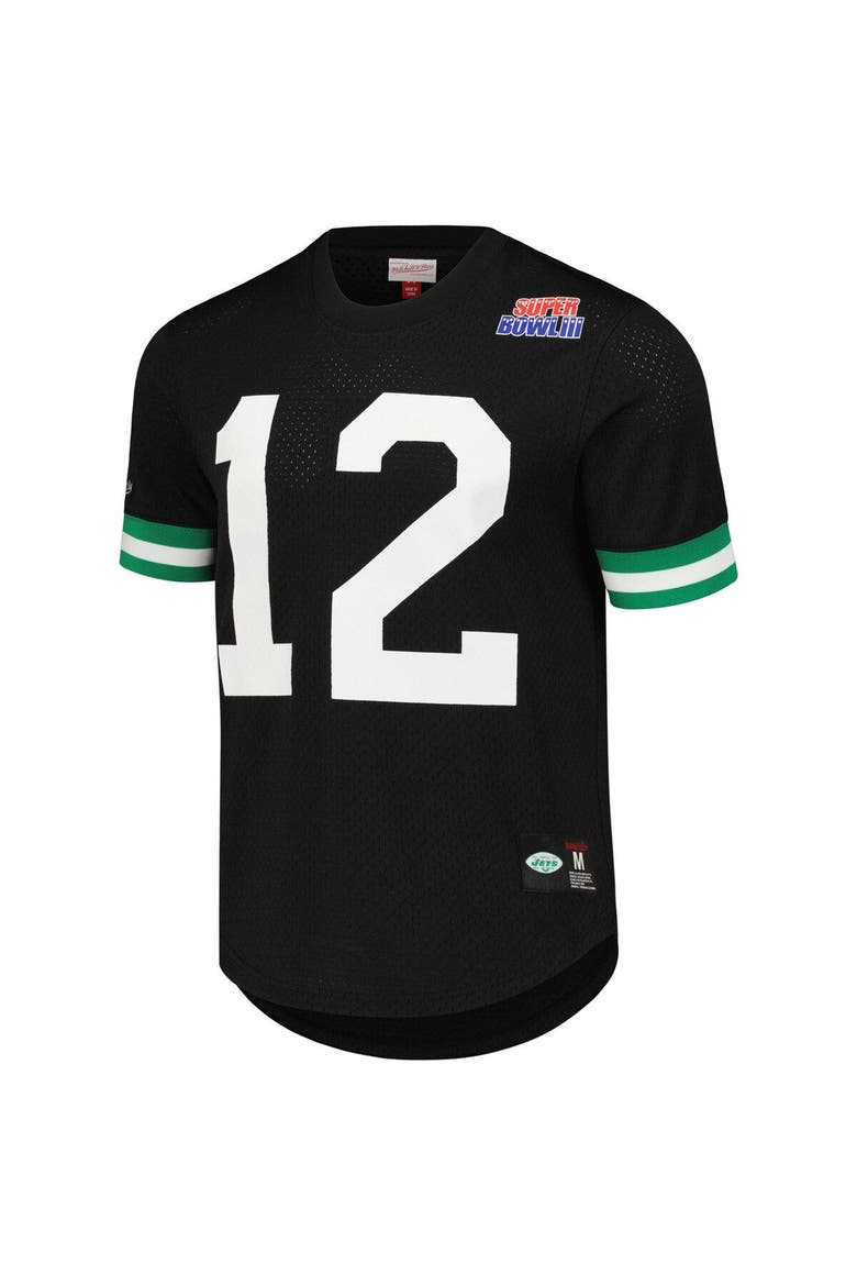 Men's Mitchell & Ness Joe Namath Black New York Jets Retired Player Name & Number Mesh Top, Alternate, color, Black
