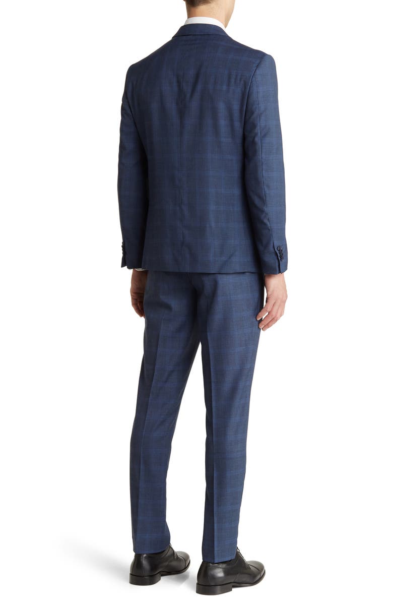 SAVILE ROW CO Plaid Peak Lapel Suit, Alternate, color, Navy
