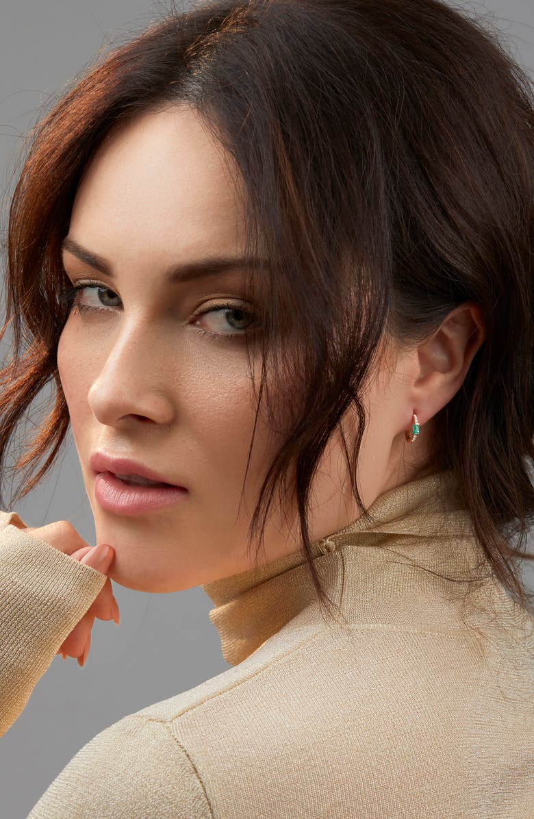 Bony Levy El Mar Baguette Emerald Huggie Hoop Earrings, Alternate, color, 