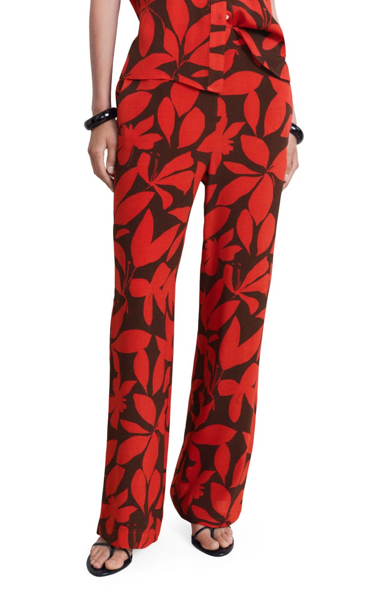 MANGO Flowy Print Straight Leg Pants, Main, color, Red