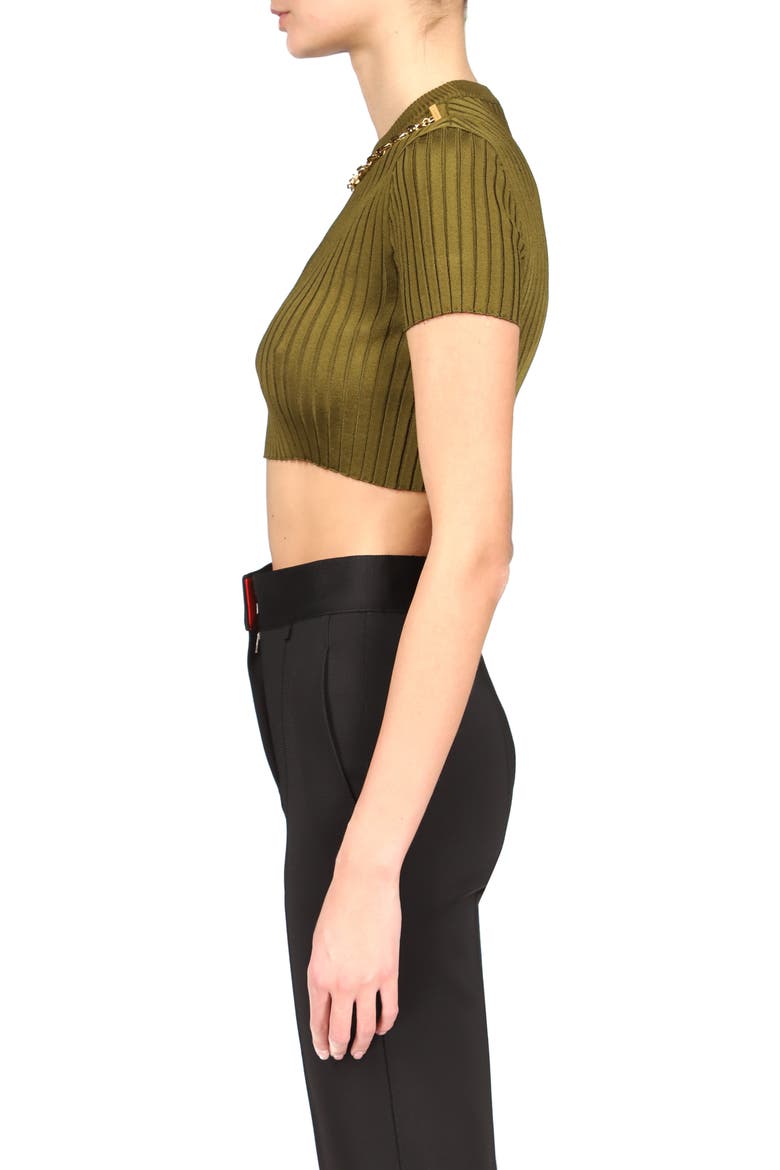 Chain Embellished Knit Crop Top, Alternate, color, BOTTLE GREEN