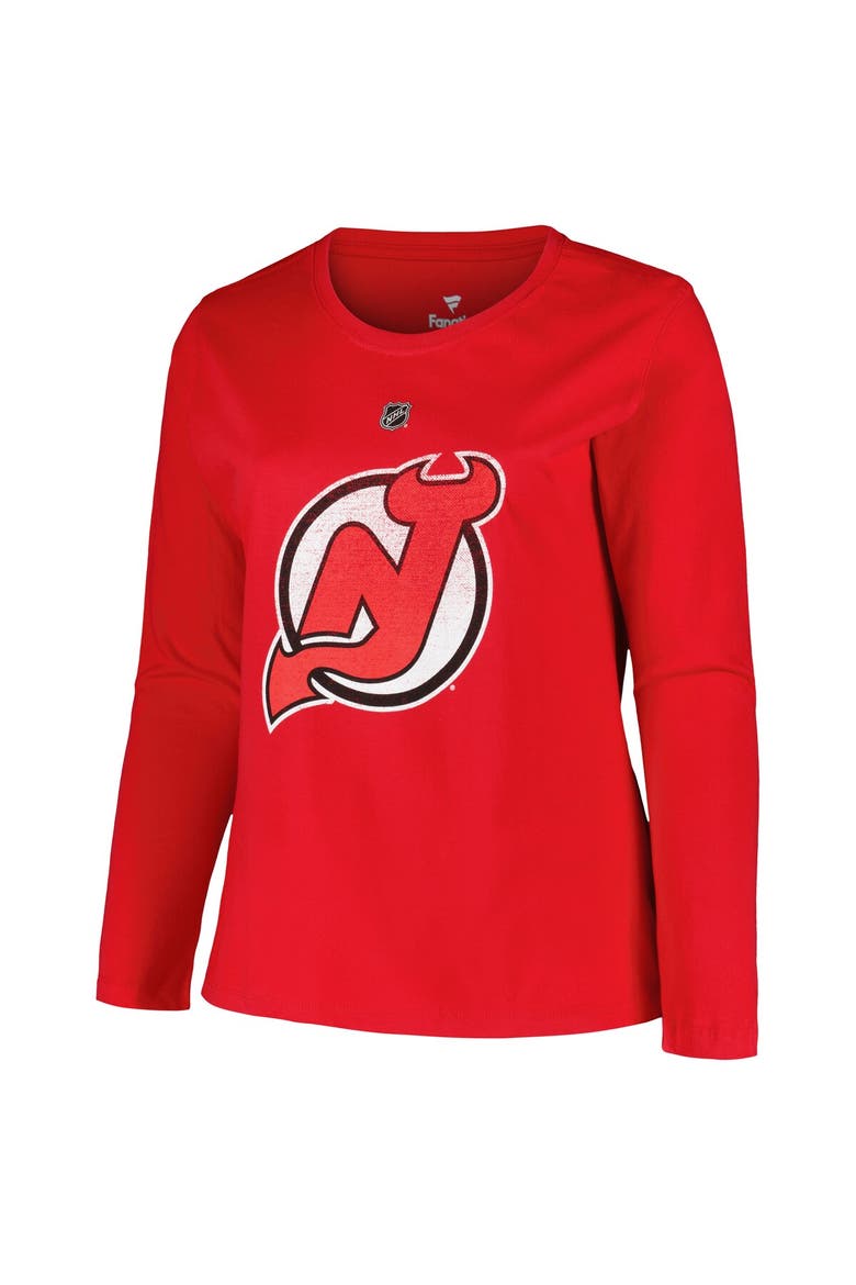 Women's Profile Jack Hughes Red New Jersey Devils Plus Size Name & Number Long Sleeve T-Shirt, Alternate, color, Red
