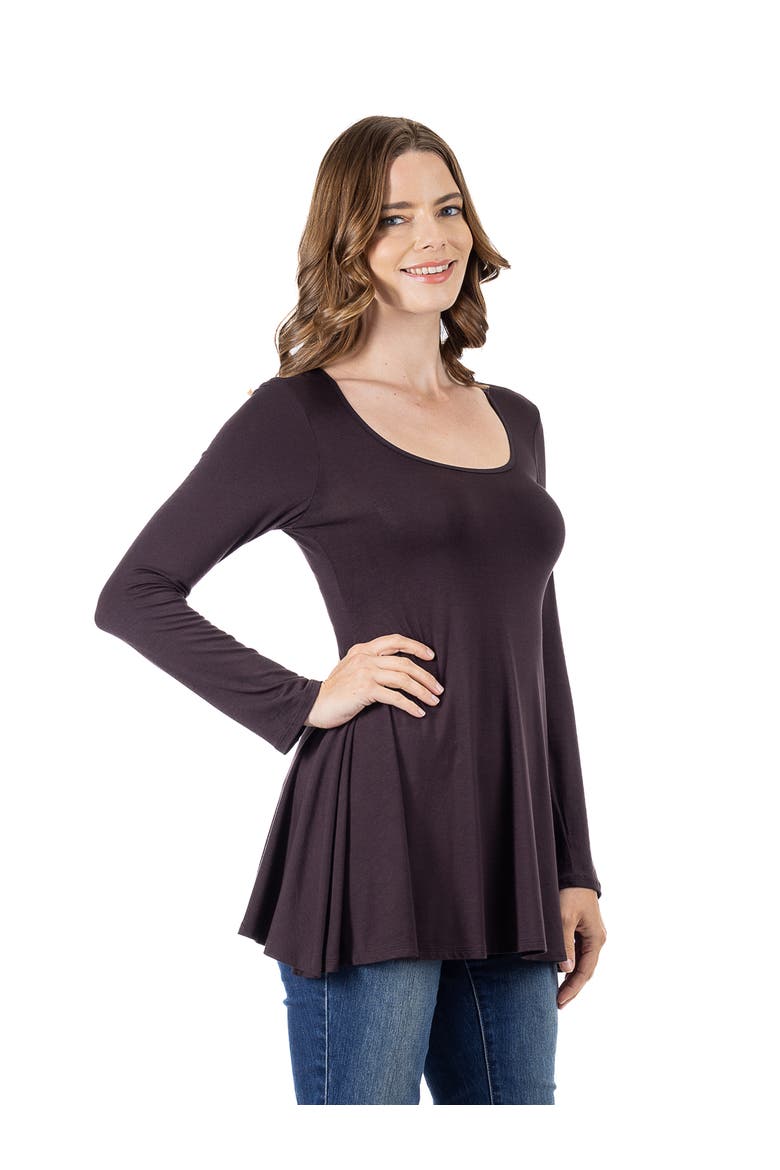 Long Sleeve Solid Color Swing Style Flared Tunic Top, Alternate, color, Brown