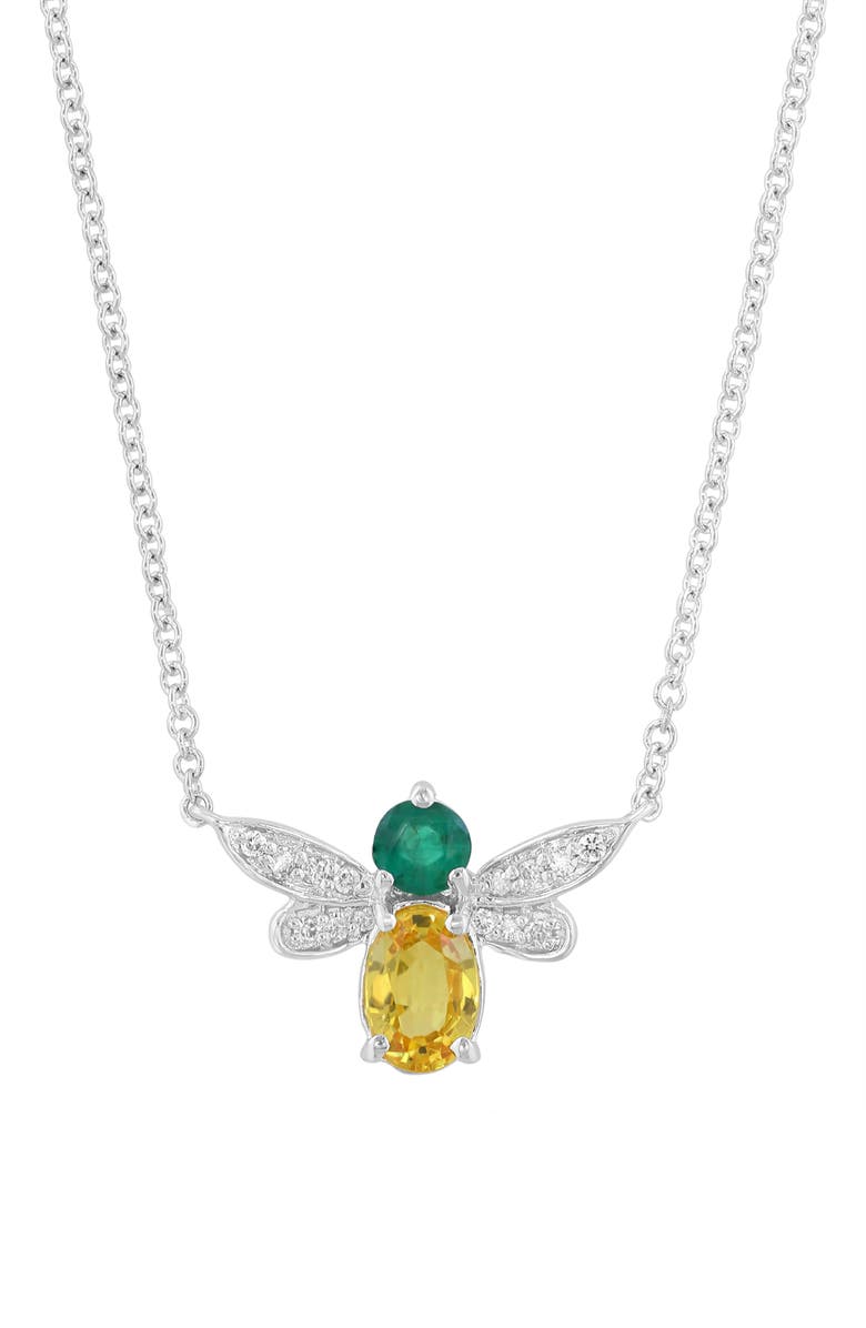 EFFY 14K White Gold Bee Pendant Necklace, Main, color, 18K Wg/ Yellow Sapphire