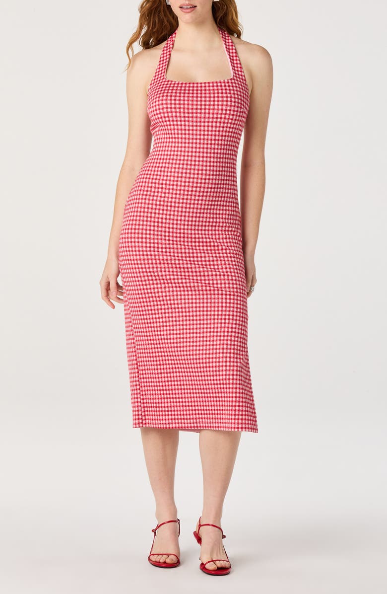 ASTR the Label Alice Gingham Halter Neck Midi Dress, Main, color, Red Gingham