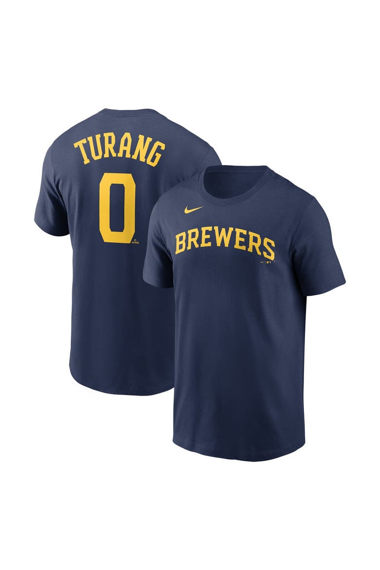 Men's Nike Brice Turang Navy Milwaukee Brewers Name & Number T-Shirt, Main, color, Navy