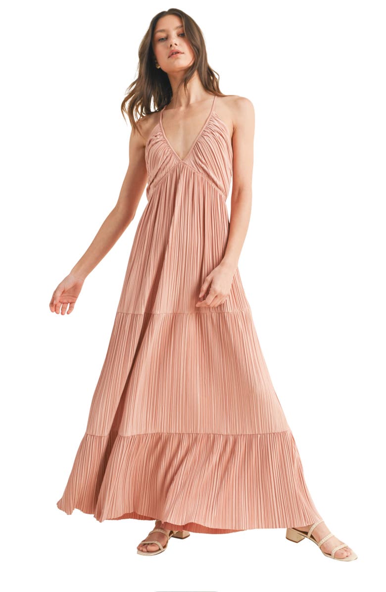 WISHLIST Pleated Satin Maxi Dress, Alternate, color, Rose