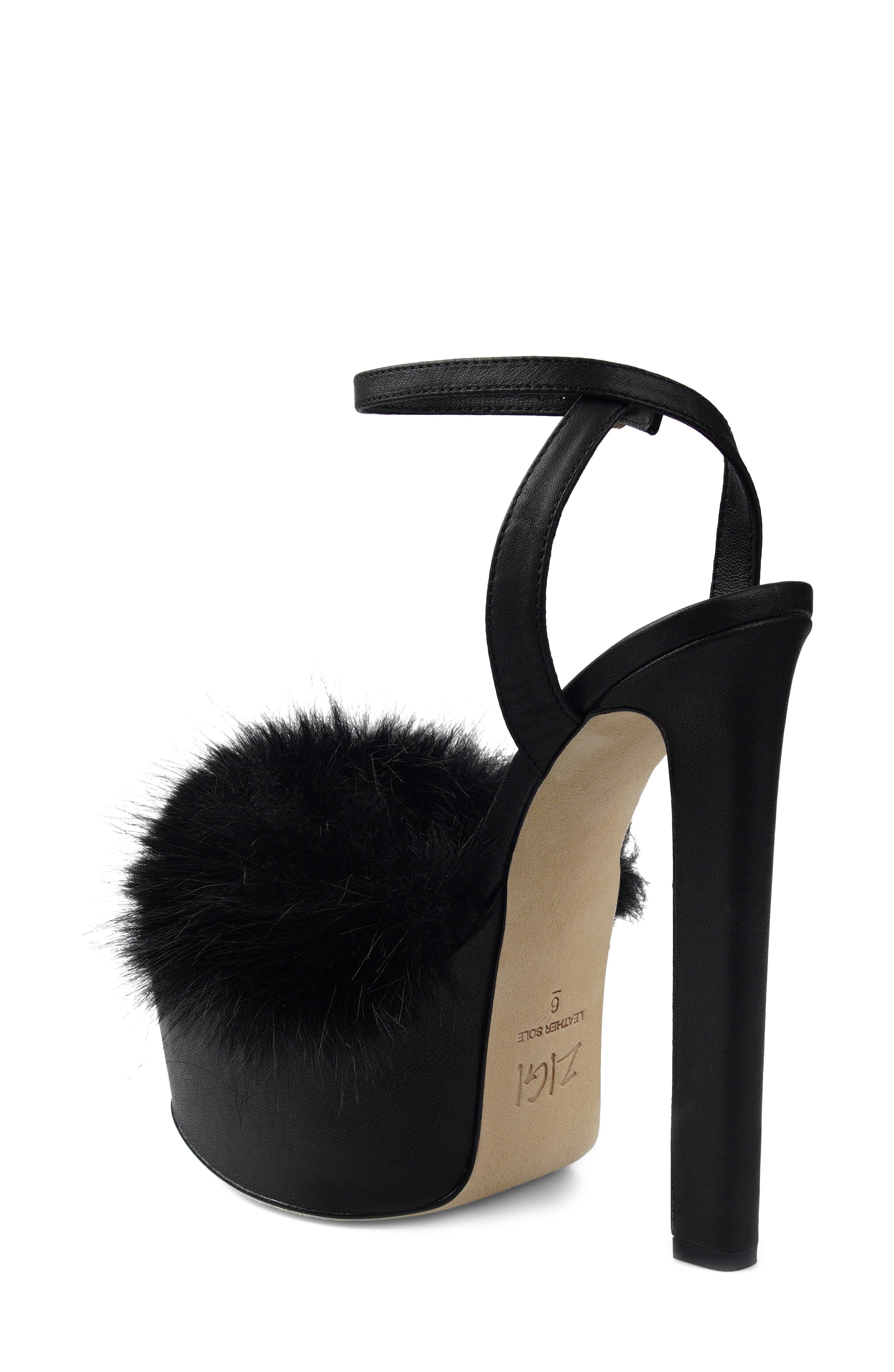 Travvy Faux Fur Platform Sandal, Alternate, color, BLACK