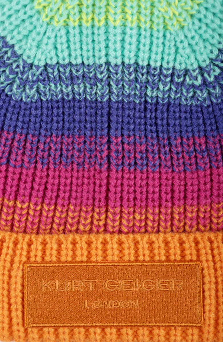 Kurt Geiger London Rainbow Stripe Chunky Knit Cuff Beanie, Alternate, color,