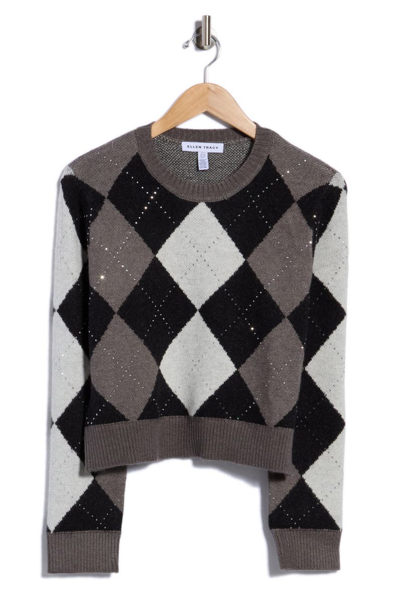 Argyle Crewneck Sweater, Alternate, color, BLACK ARGYLE