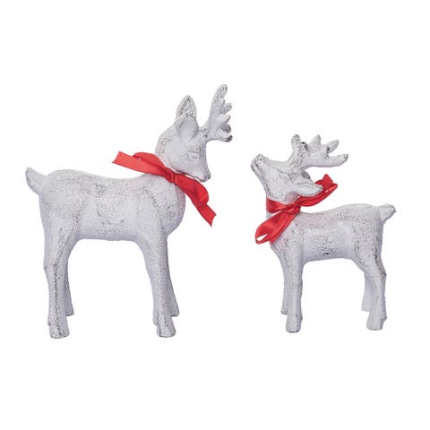 Off White Metal Reindeer Set of 2 Christmas Decor Figurines