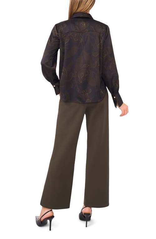 Halogenr Halogen(r) Floral Collared Charmeuse Popover Top In Black