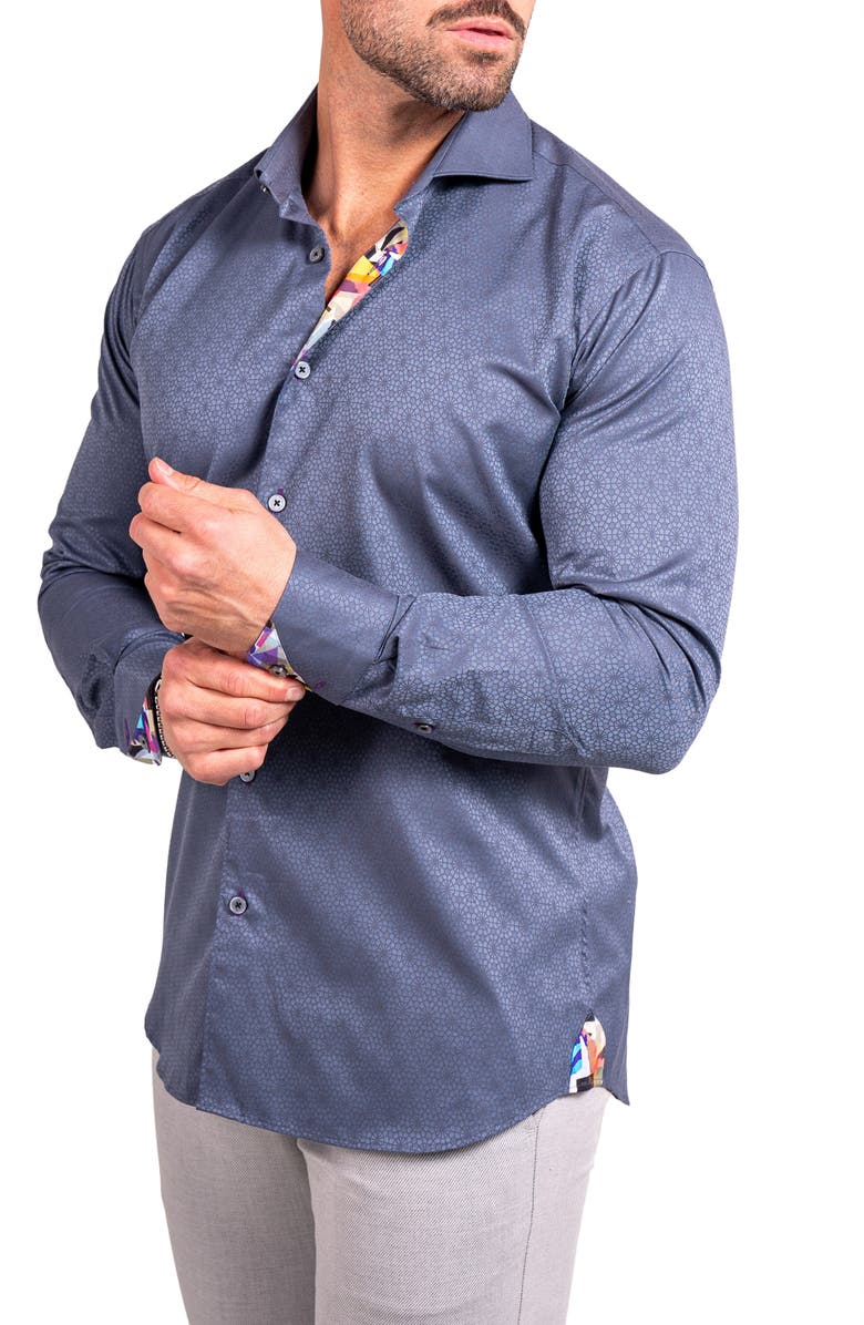 Maceoo Einstein Ascension0080 Grey Geo Floral Cotton Button-Up Shirt, Alternate, color, Grey