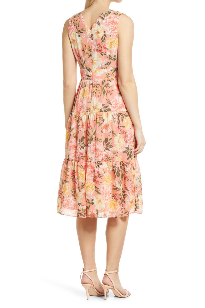 Floral Sleeveless Tiered Ruffle Midi Dress, Alternate, color, BLUSH