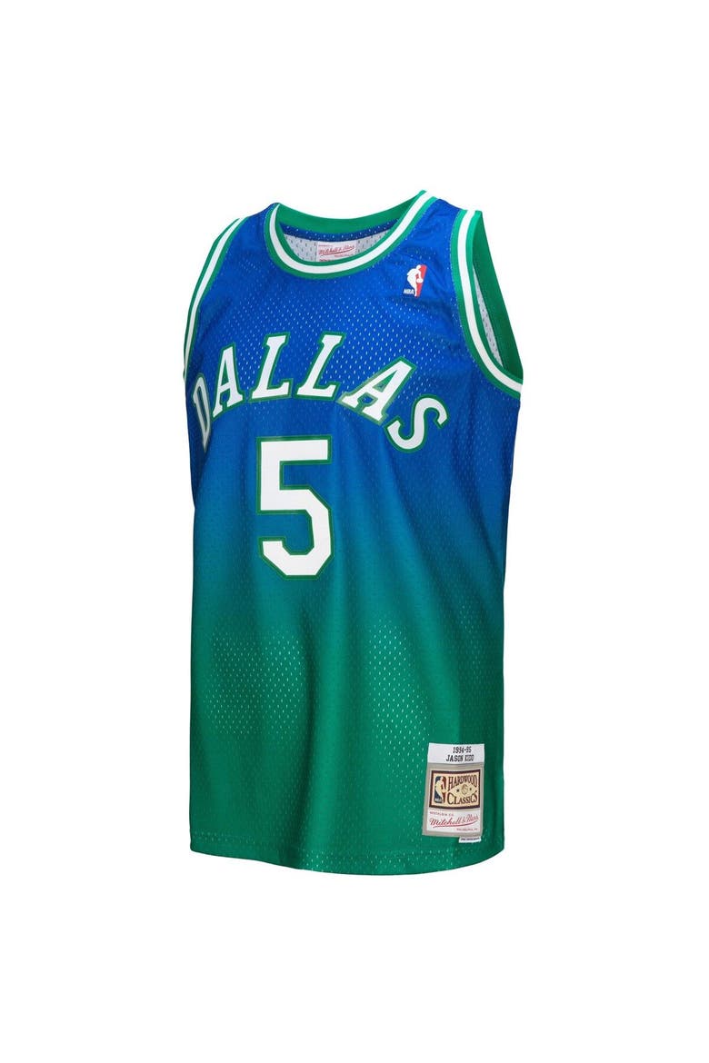 Men's Mitchell & Ness Jason Kidd Green/Navy Dallas Mavericks 1994/95 Hardwood Classics Fadeaway Swingman Player Jersey, Alternate, color, Green