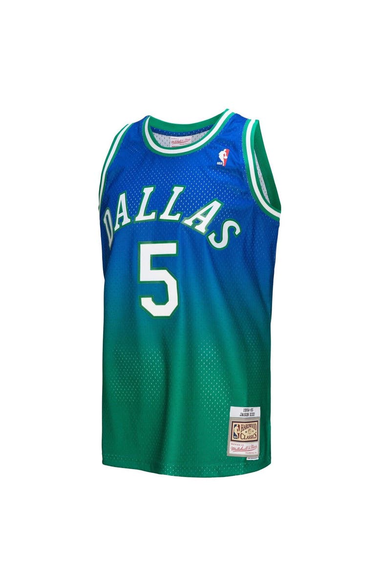 Mitchell & Ness Men's Mitchell & Ness Jason Kidd Green/Navy Dallas Mavericks 1994/95 Hardwood Classics Fadeaway Swingman Player Jersey, Alternate, color, Green