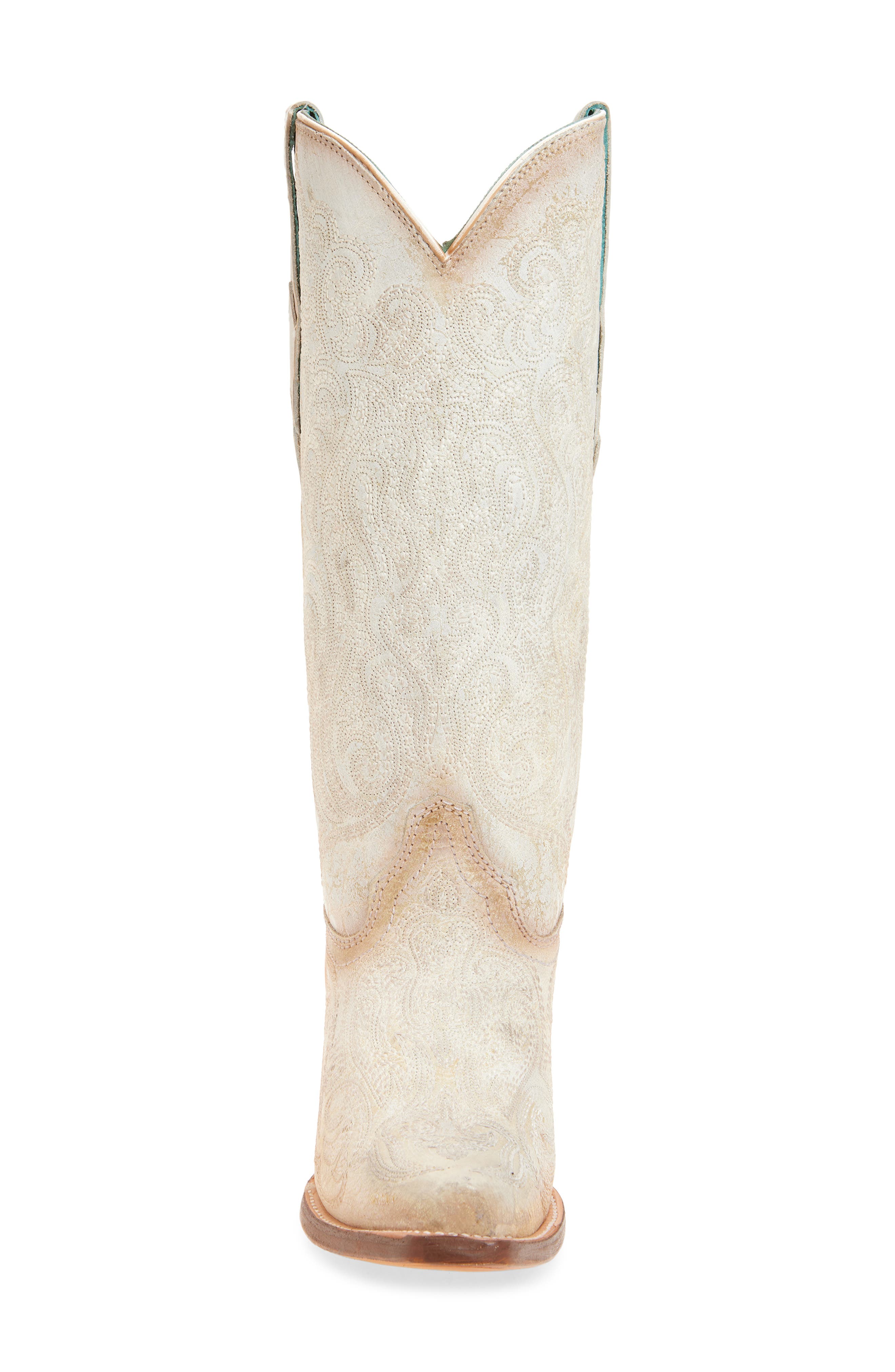 CORRAL Embroidered Crackled Mid Calf Western Boot, Alternate, color, White