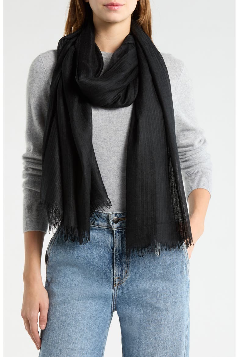 Striped Silk & Cashmere Scarf, Main, color, BLACK