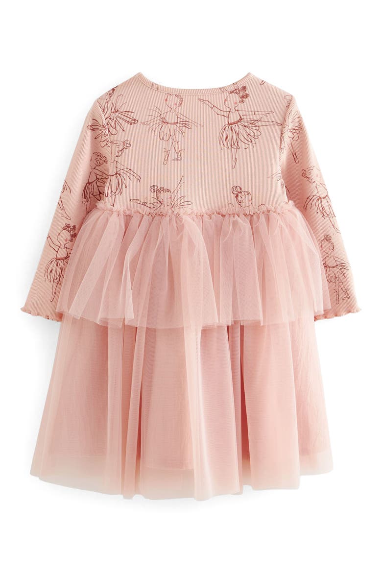 Kids' Ballet Print Long Sleeve Tulle Dress, Alternate, color, PINK