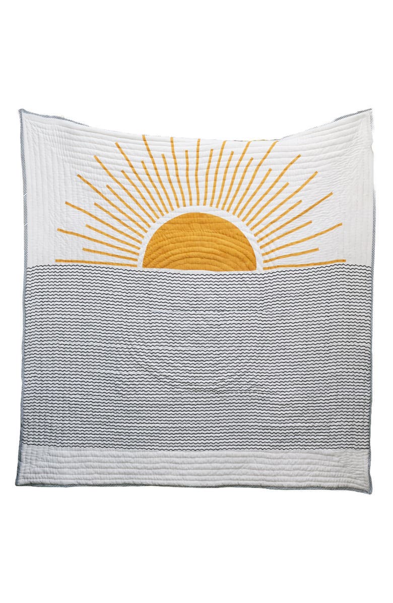 CQC LA GOOD MORNING Quilt Bedding Set With 2 Shams, Main, color, White, Yellow, Black