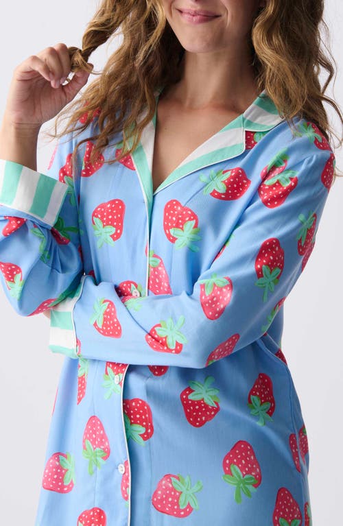 Pj Salvage Farmer Long Sleeve Sleep Shirt In Bright Blue