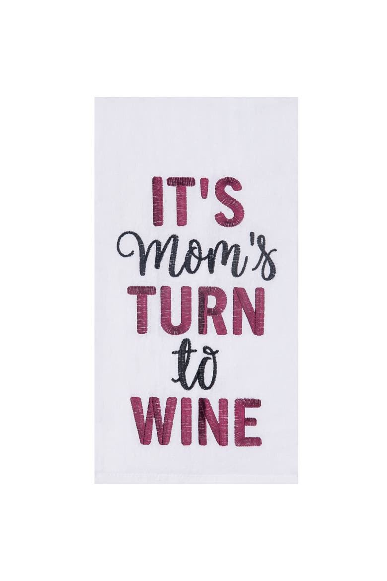 18" x 27" Mom's Turn To Wine Embroidered Cotton Flour Sack Kitchen Dishtowel, Main, color, Red