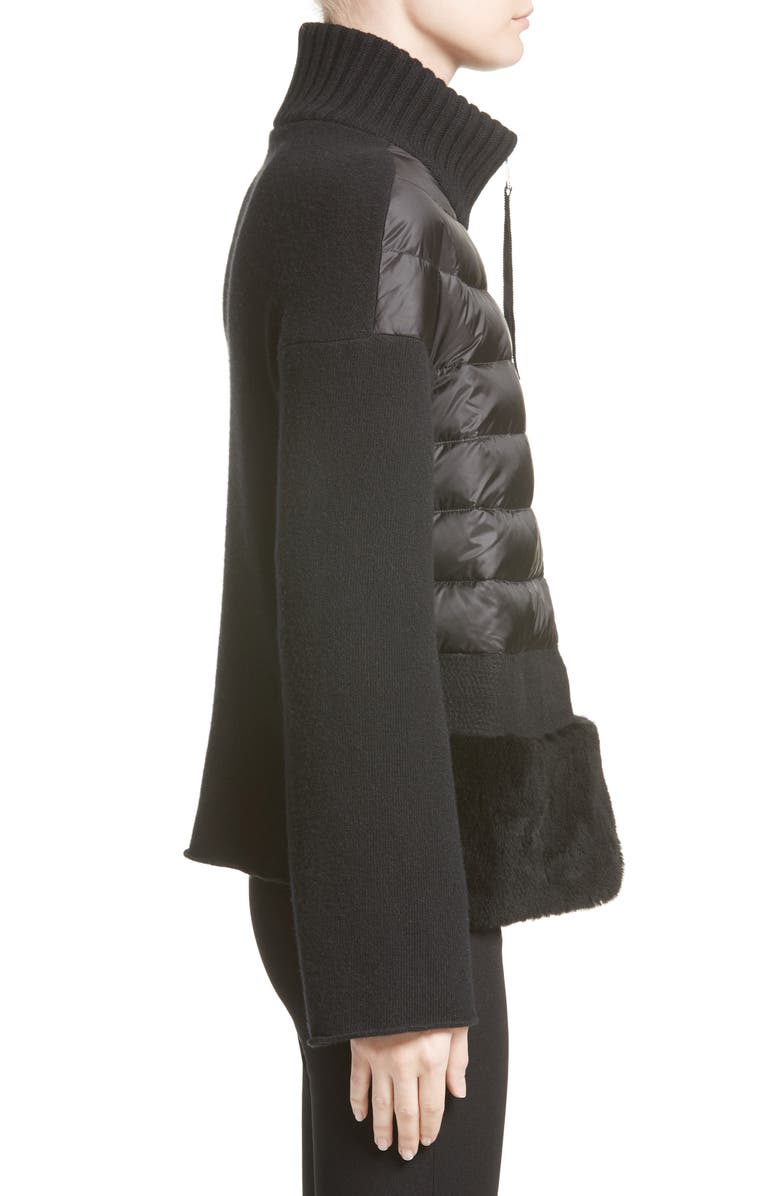 Moncler Genuine Shearling Trim Quilted Cardigan, Alternate, color, 
