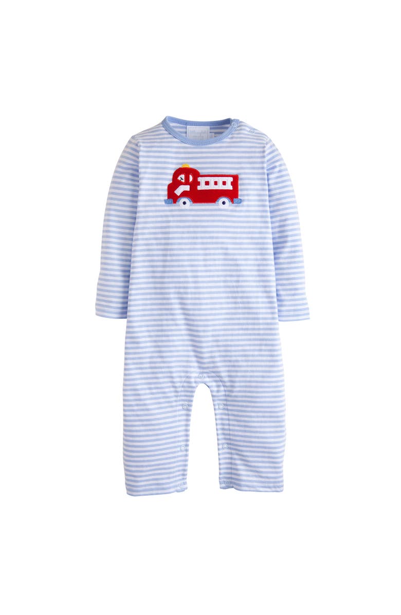 Little English Long Sleeve Applique Romper, Main, color, Fire Truck
