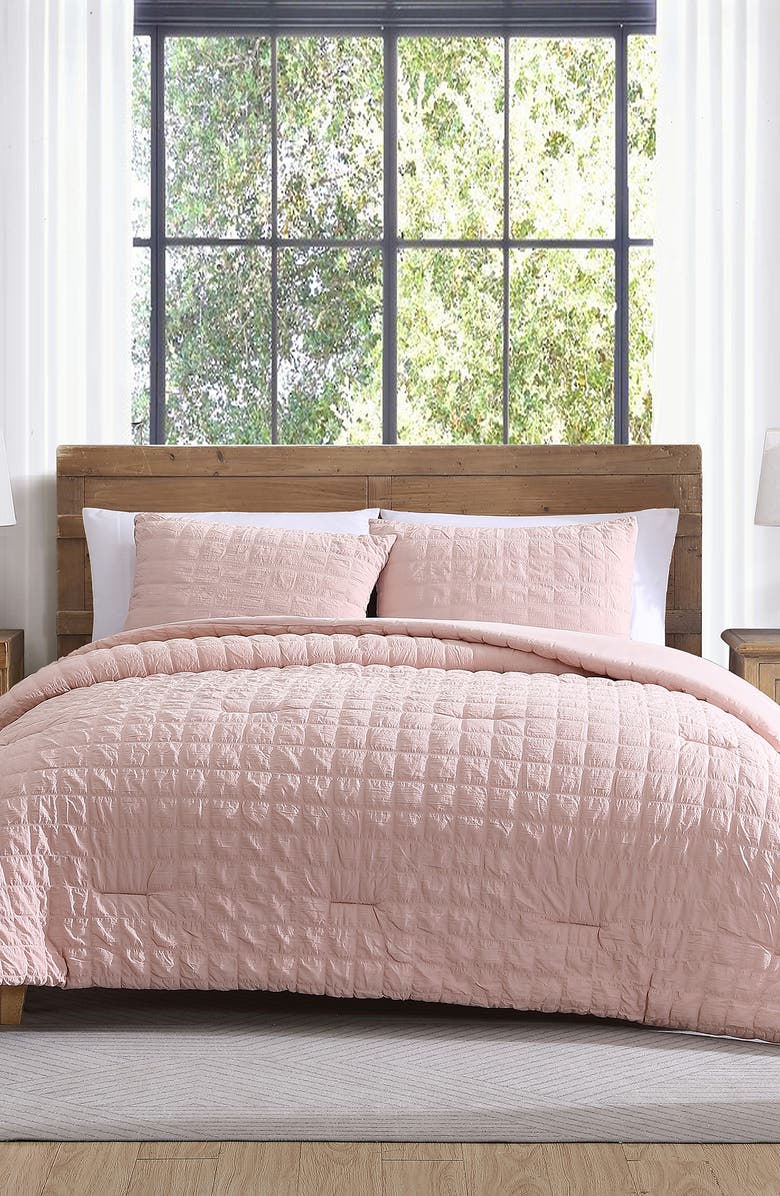 Tahari Grid Seersucker 3-Piece Comforter Set, Alternate, color, Peach Whip