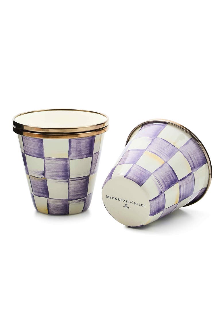 Violet Check Enameled Steel Set of 3 Herb Pots, Alternate, color, VIOLET