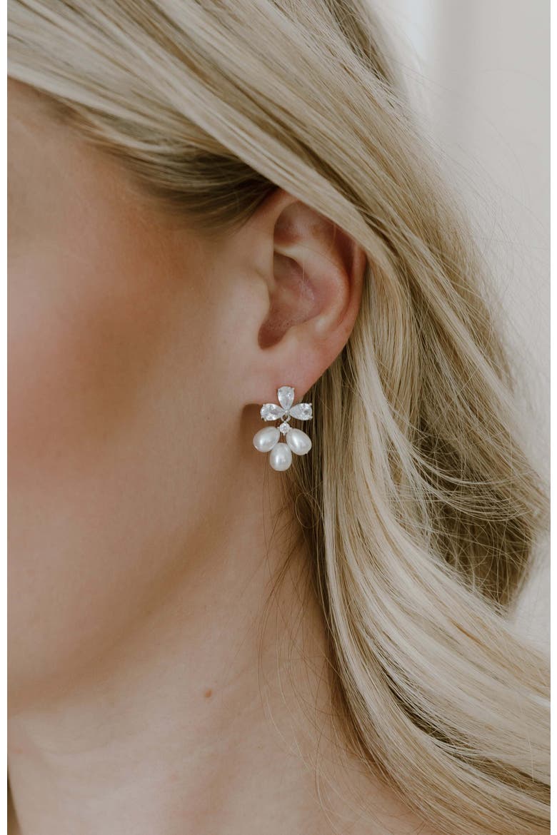 Windsor Pearl Drop Earrings, Alternate, color, Silver