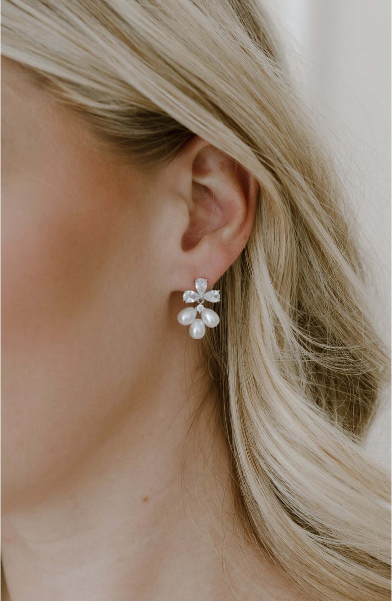 Untamed Petals Windsor Pearl Drop Earrings, Alternate, color, Silver