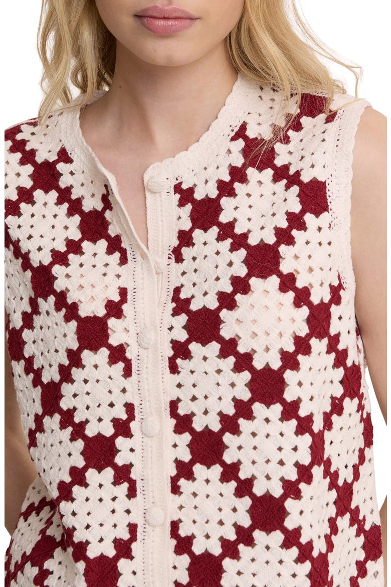 Open Knit Sleeveless Cardigan, Alternate, color, IVORY/RED