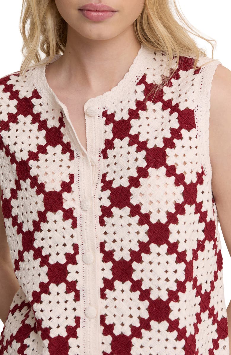 Nobody's Child Open Knit Sleeveless Cardigan, Alternate, color, Ivory/Red